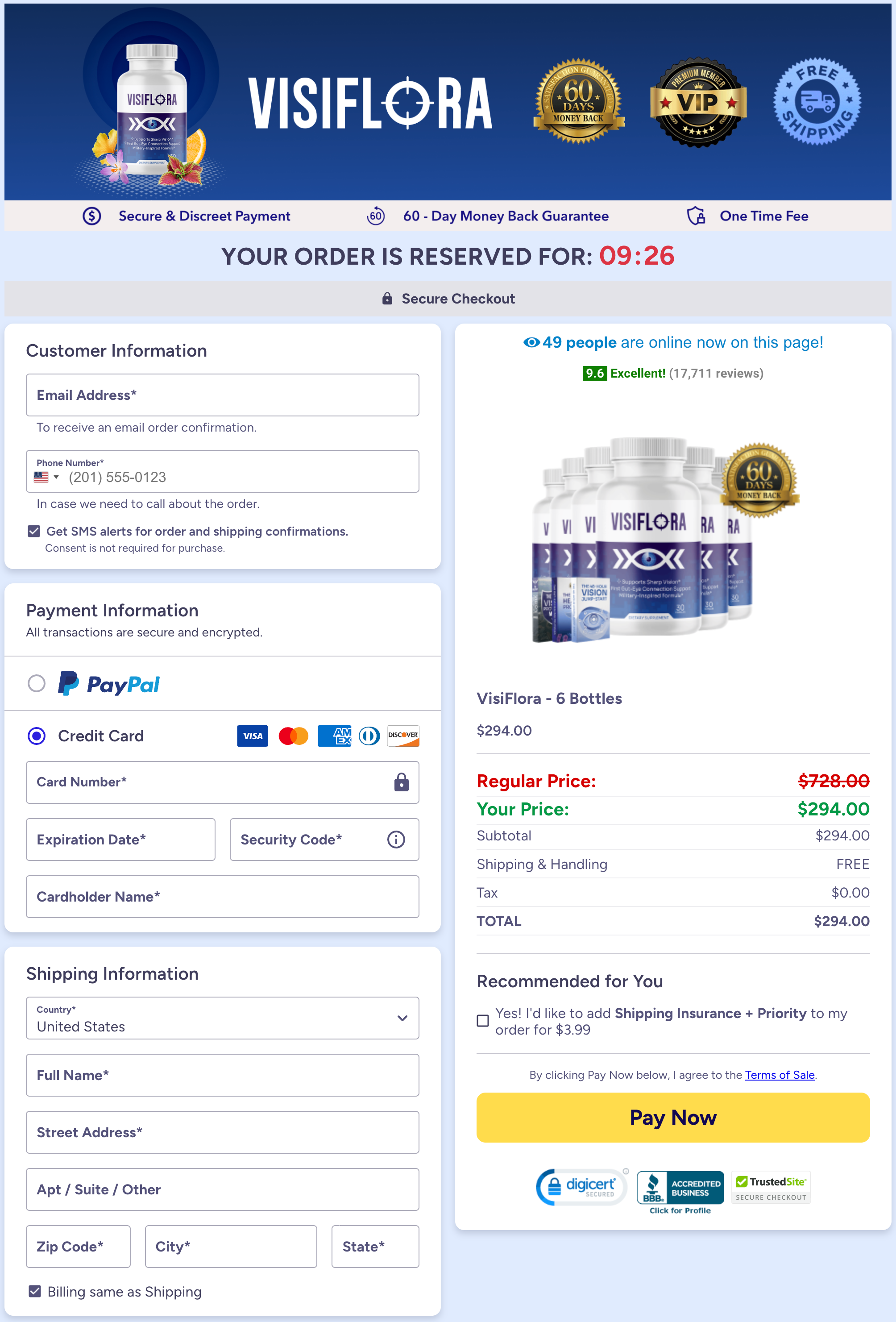 VisiFlora secure checkout page screenshot